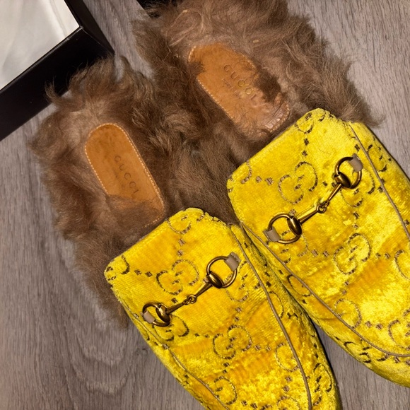 Yellow Velvet Monogram Gucci Princetown Size 42 - Picture 1 of 7